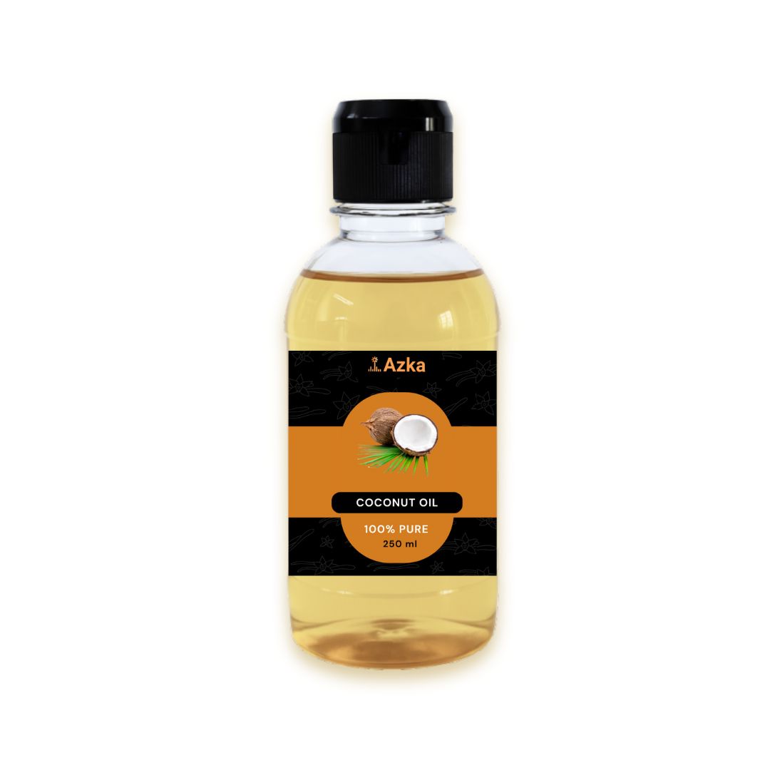 Coconut Oil 250ml – Azka Organics cold-pressed edible and skin-care oil in plastic bottle
