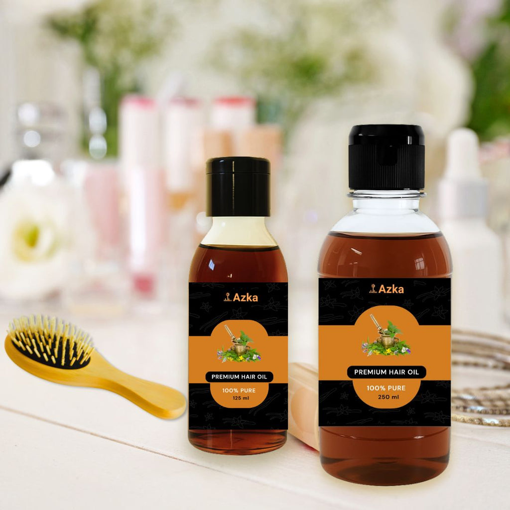 Premium Hair Oil by Azka Organics – organic cold-pressed hair oil in plastic bottles