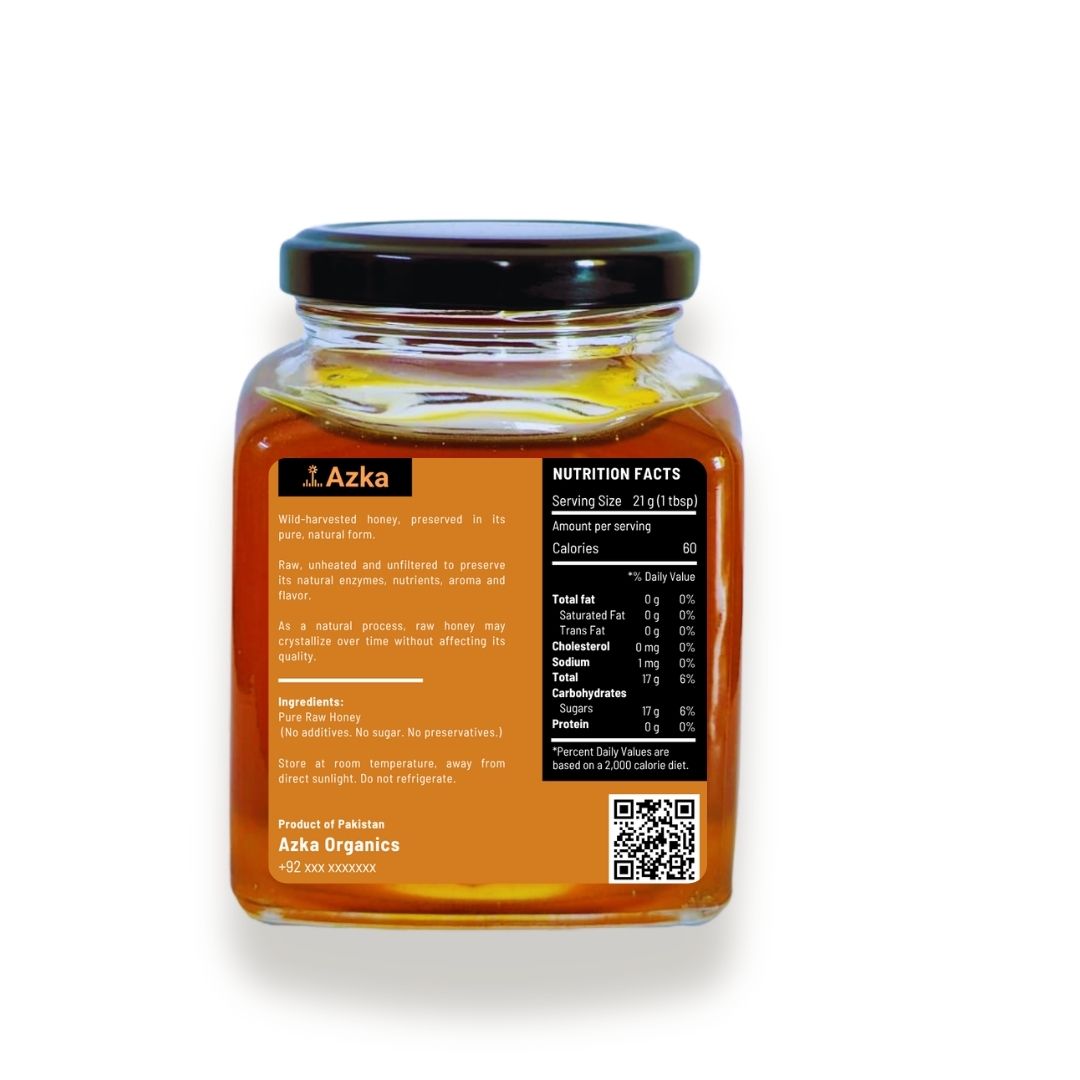 Premium Small Bee Honey by Azka Organics – wild small-bee honey in glass jars