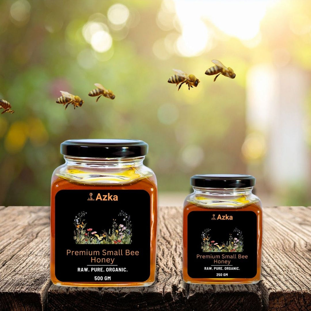 Premium Small Bee Honey by Azka Organics – wild small-bee honey in glass jars