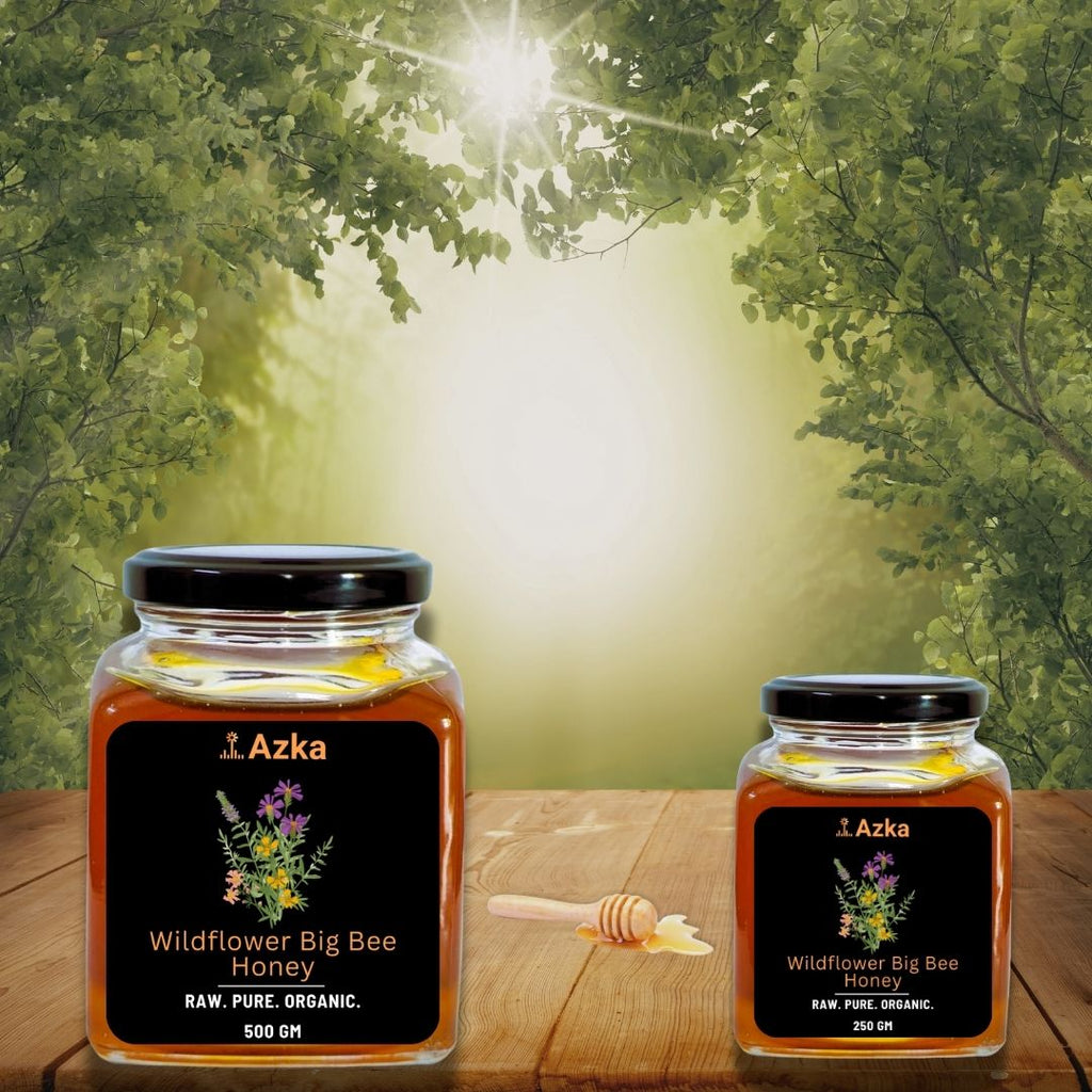 Wildflower Big Bee Honey by Azka Organics – wildflower big-bee honey in glass jars